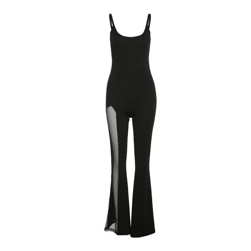 BerryBetty - Sleeveless mesh flared jumpsuit