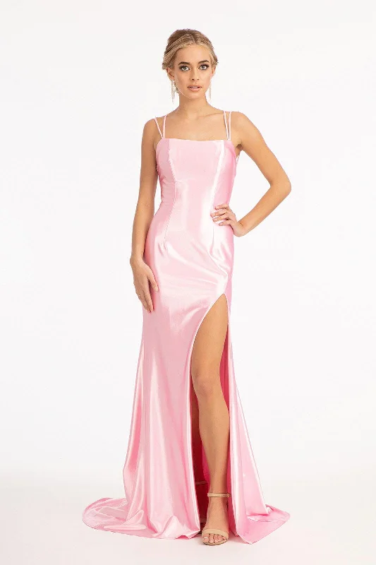 Long Spaghetti Strap Satin Mermaid Prom Dress