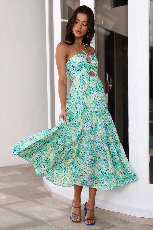 Surprise Garden Party Halter Neck Maxi Dress Green