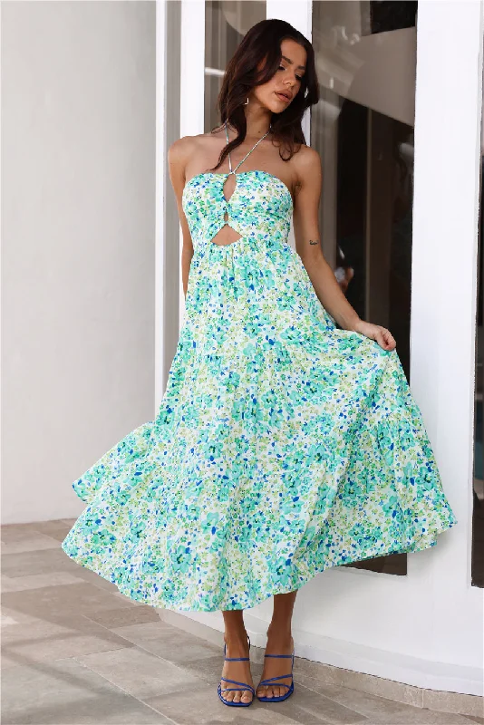 Surprise Garden Party Halter Neck Maxi Dress Green