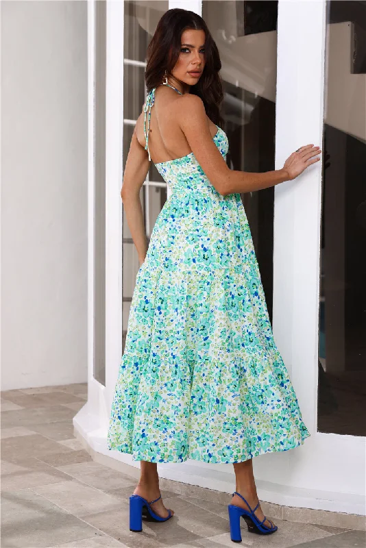 Surprise Garden Party Halter Neck Maxi Dress Green