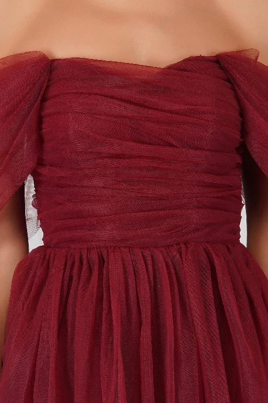 Sydney Burgundy Tulle Maxi Dress