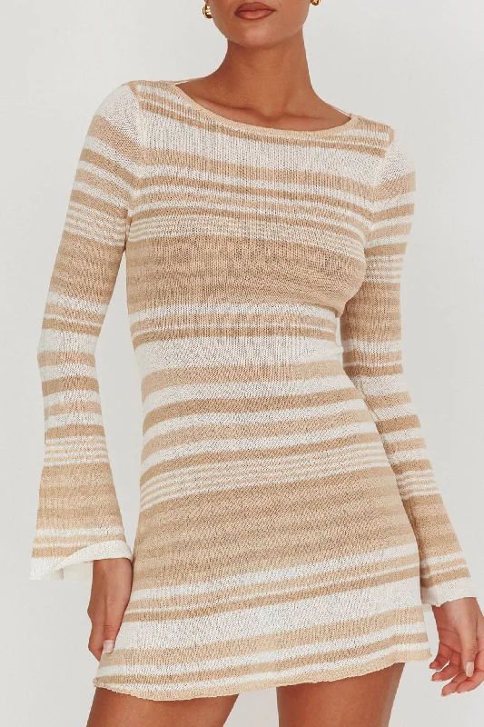 Sylvan Long Sleeve Knit Mini Dress Tan Multi