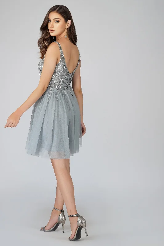 Symphony Light Grey Embellished Mini Dress