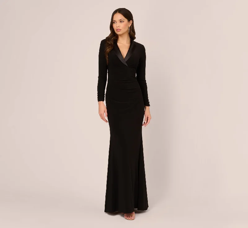 Tuxedo Mermaid Gown With Long Sleeves In Black