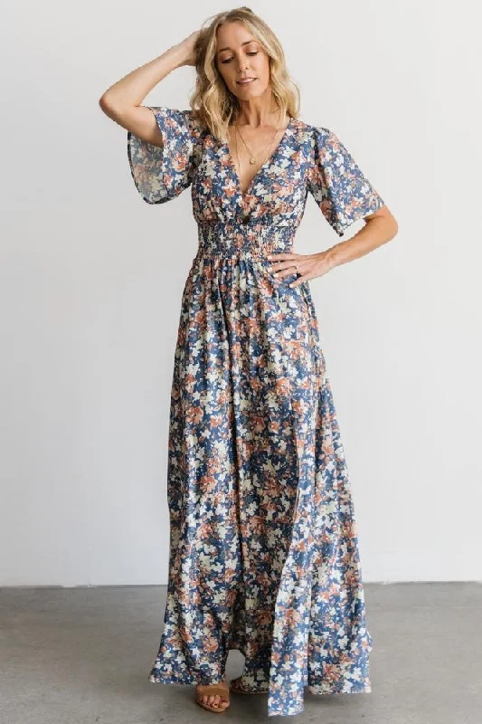 Verona Smocked Maxi Dress | Blue Floral