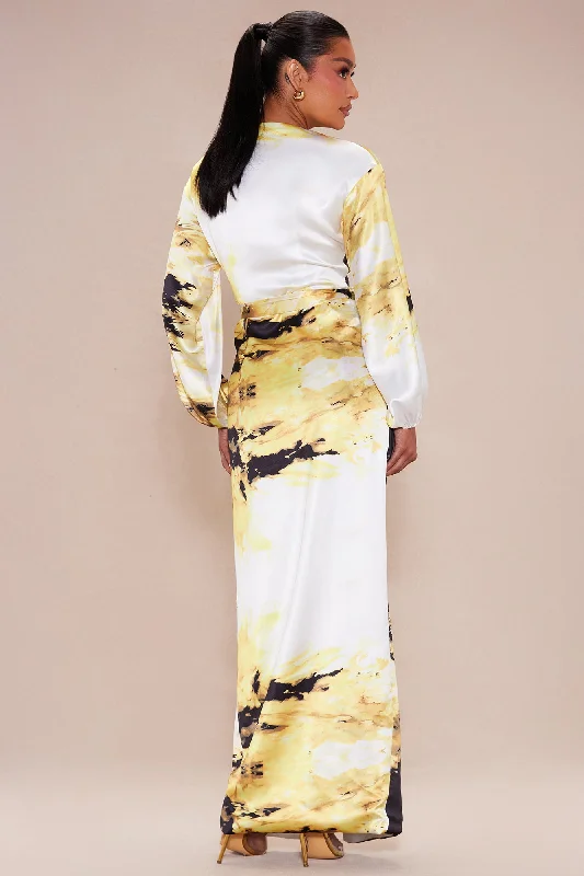 Vienna Satin Wrap Dress - Yellow/combo