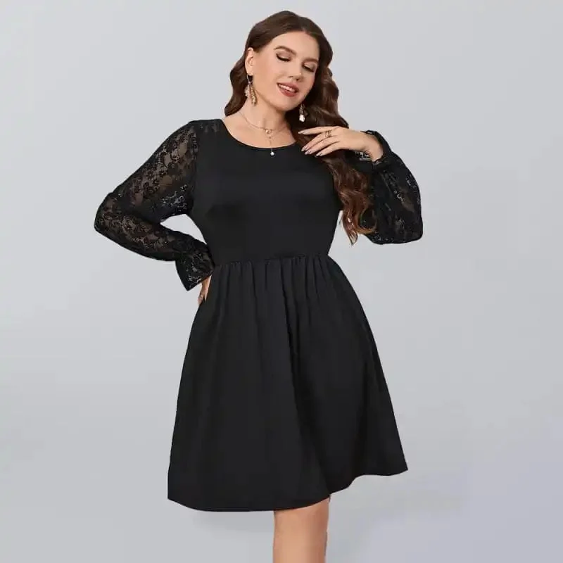 Women’s Solid Color Lace Elegant Plus Size Dress