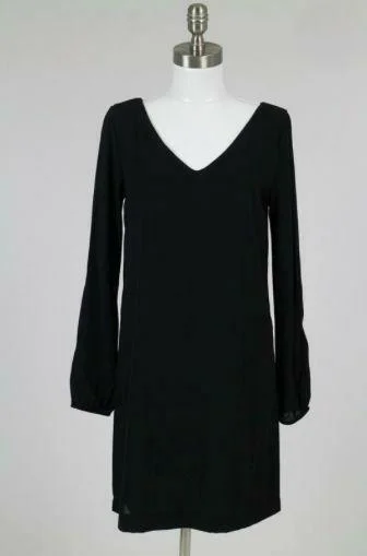 You Never Know Black Long Sleeve Cold-Shoulder Shift Dress