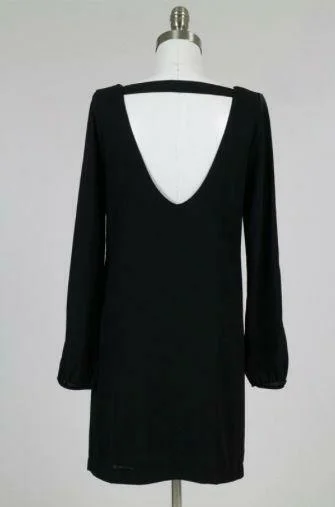 You Never Know Black Long Sleeve Cold-Shoulder Shift Dress