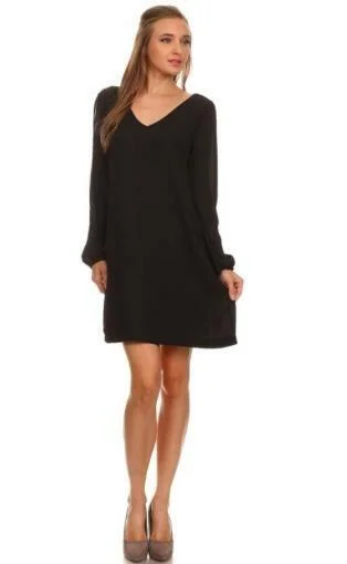 You Never Know Black Long Sleeve Cold-Shoulder Shift Dress