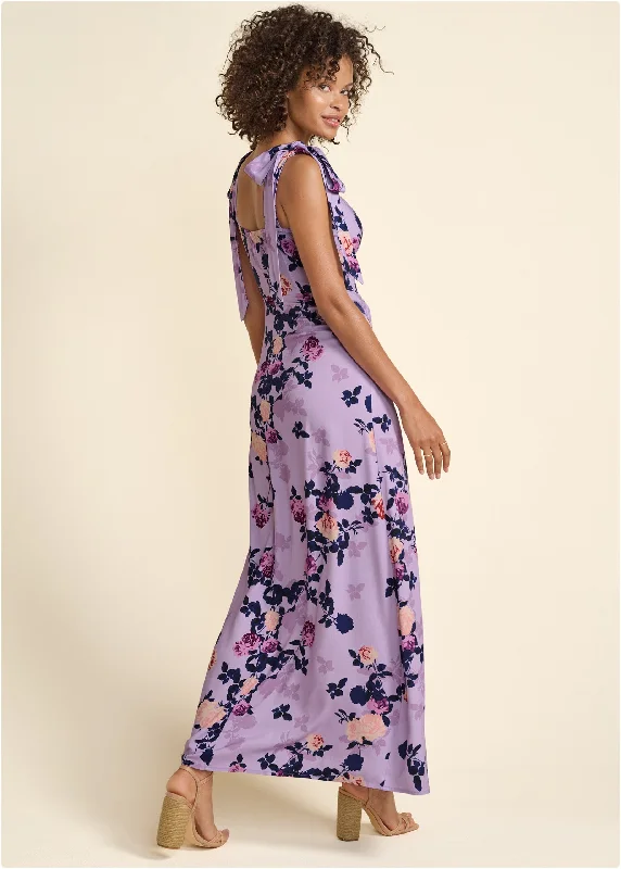 Tie shoulder maxi dress - Purple Multi