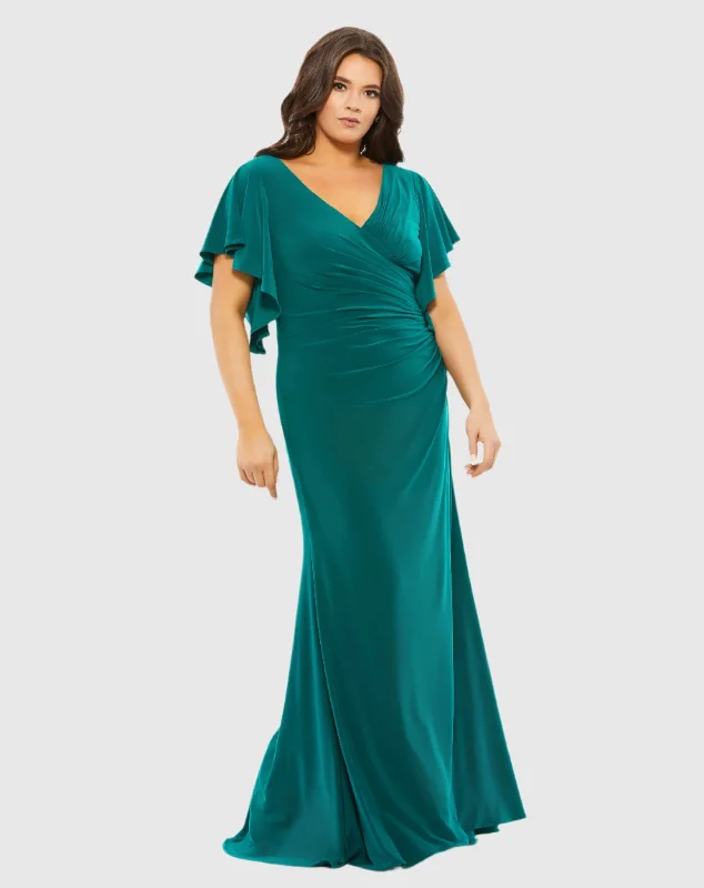 Faux Wrap Butterfly Sleeve Gown (Plus)