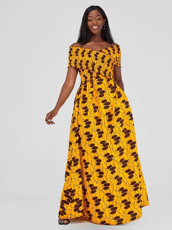 Afafla Ankara Stretch Dress - Mustard