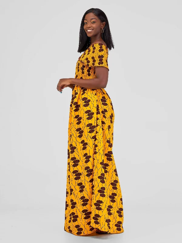 Afafla Ankara Stretch Dress - Mustard