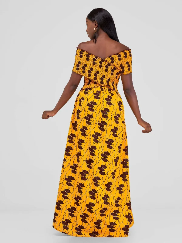 Afafla Ankara Stretch Dress - Mustard