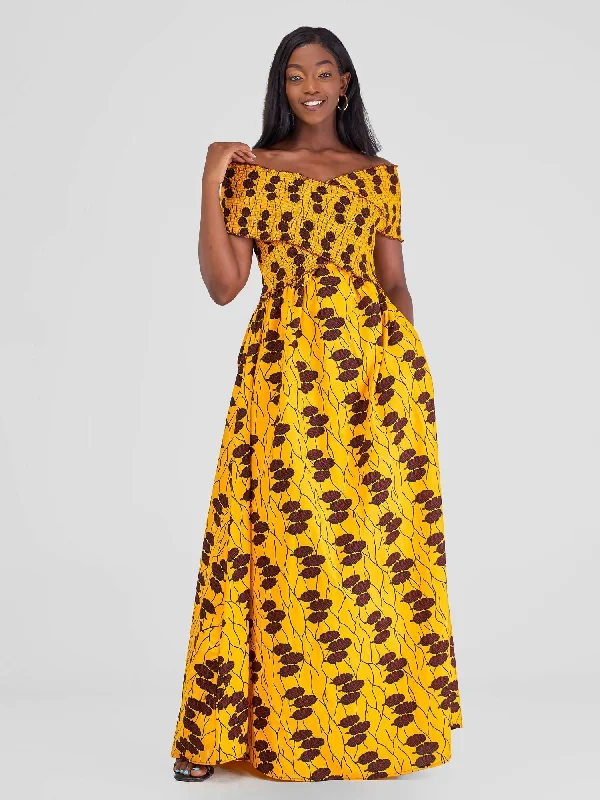 Afafla Ankara Stretch Dress - Mustard