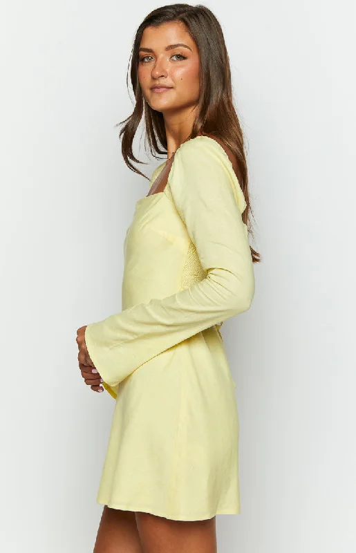 Arna Yellow Long Sleeve Mini Dress