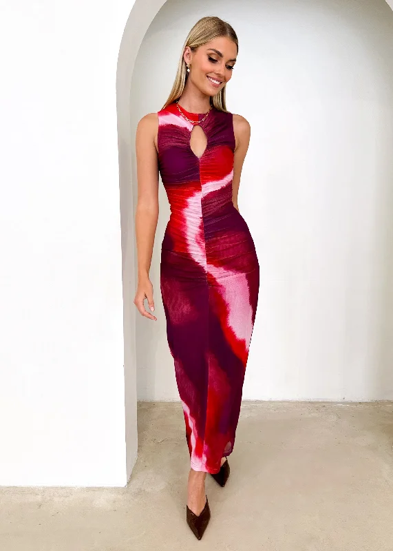 Artella Mesh Maxi Dress - Plum Tie Dye