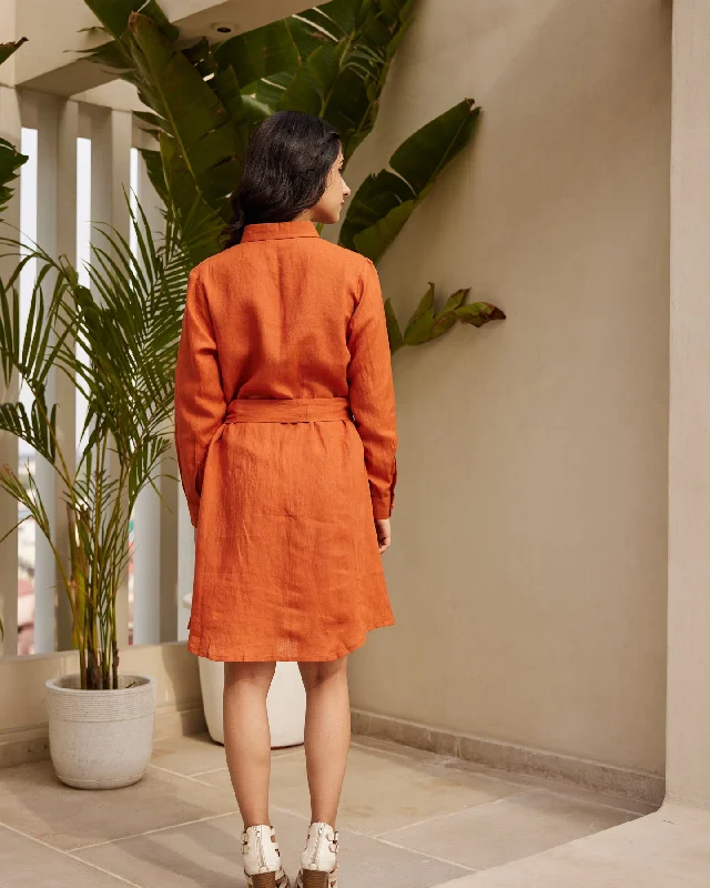 Basic Orange Linen Dress