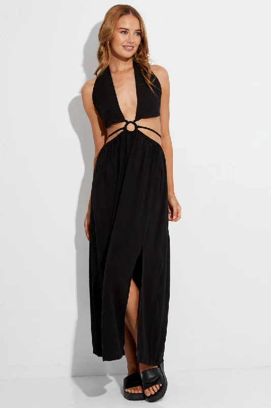 Black Maxi Dress Cutout Front Split