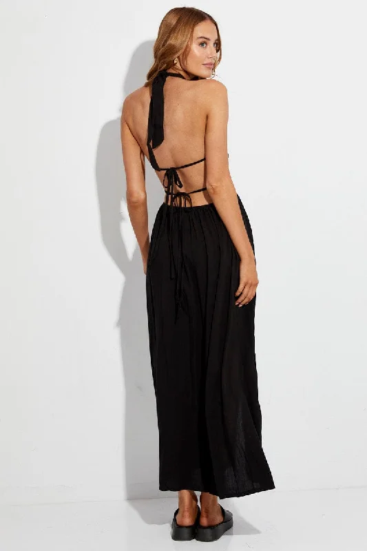 Black Maxi Dress Cutout Front Split