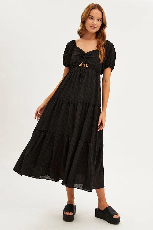 Black Maxi Dress Sweetheart Neck Puff Sleeve