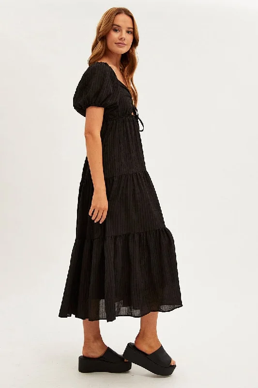 Black Maxi Dress Sweetheart Neck Puff Sleeve