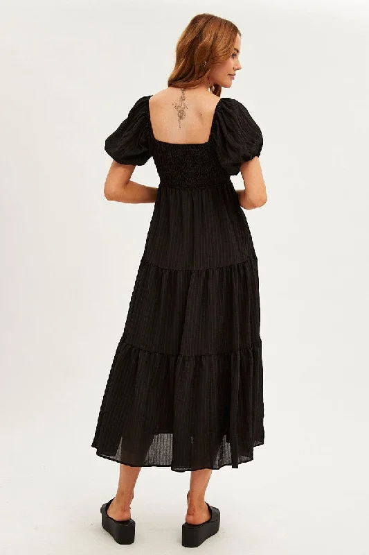 Black Maxi Dress Sweetheart Neck Puff Sleeve