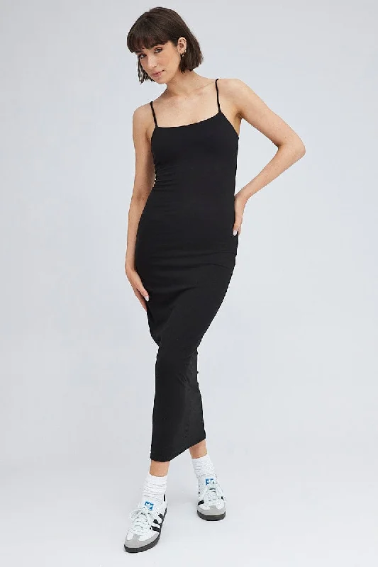 Black Supersoft Slim Fit Maxi Dress