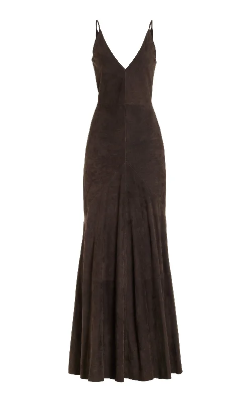 Brigita Dress in Chocolate Suede