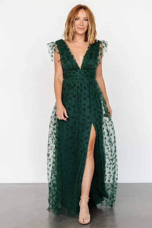 Caterina Tulle Maxi Dress | Dark Green