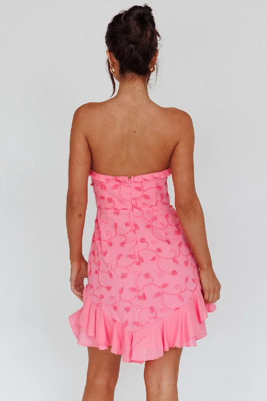 Cece Embroidered Bandeau Dress Hot Pink