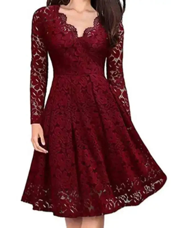 Women’s autumn and winter skirt lace long-sleeved temperament dress