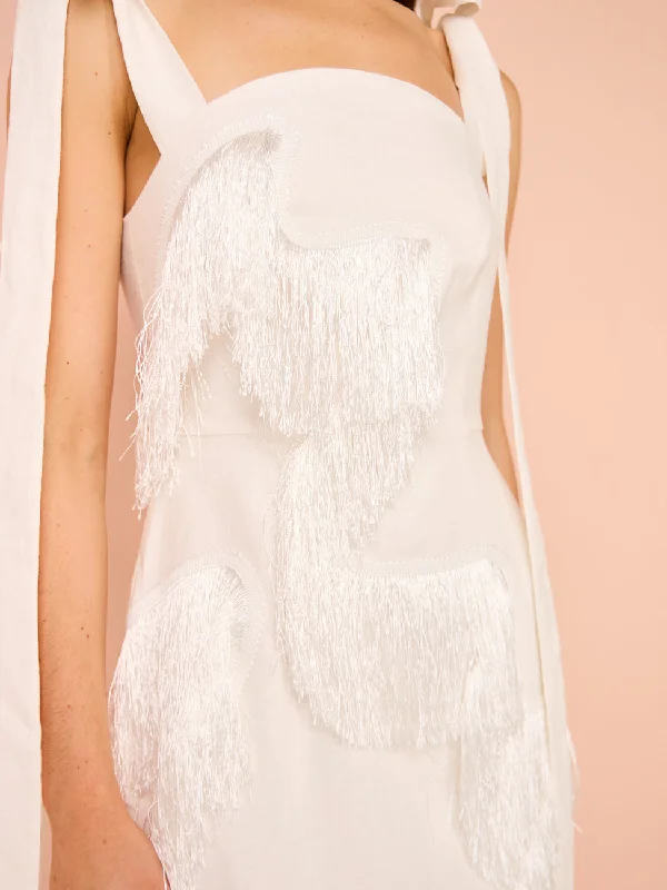 Clea Harper Fringe Dress in White