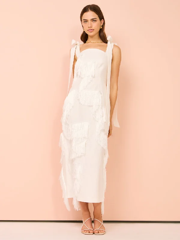 Clea Harper Fringe Dress in White