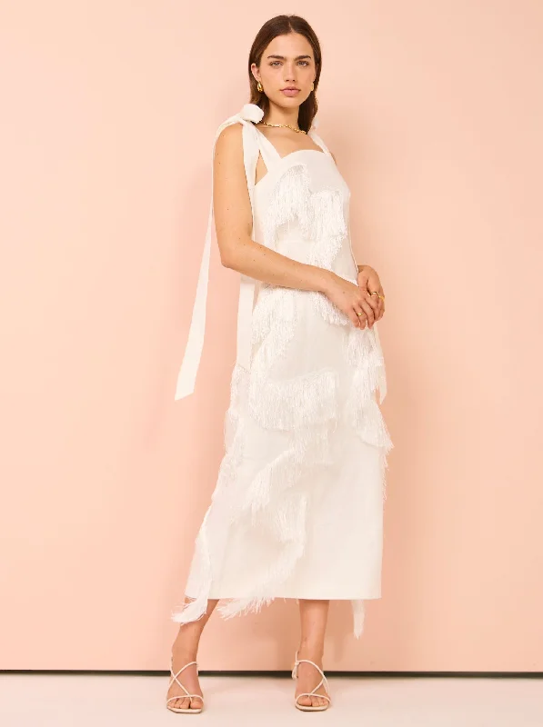 Clea Harper Fringe Dress in White