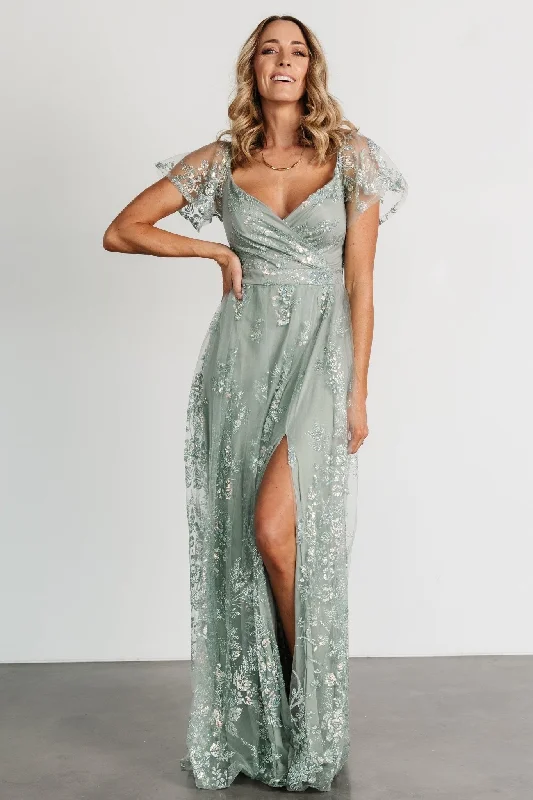 Corinne Shimmer Maxi Gown | Sage