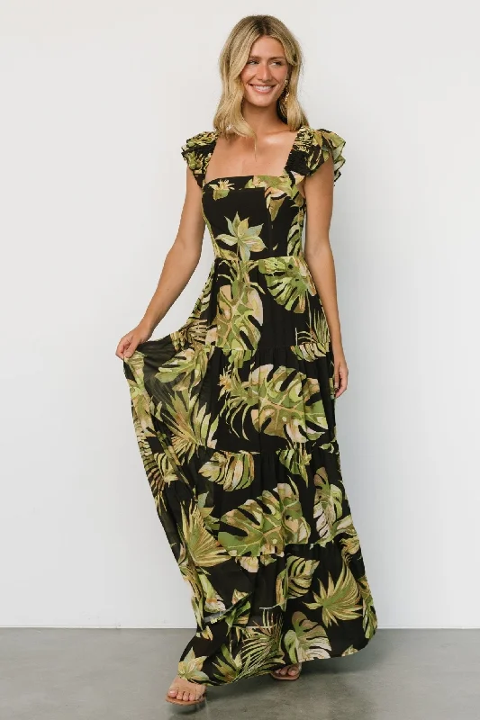 Encinitas Maxi Dress | Tropical Green + Black