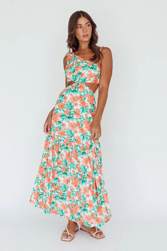 Evening Breeze Cut-Out Waist Maxi Dress Floral Orange