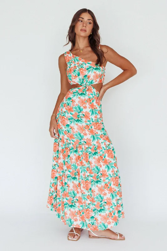 Evening Breeze Cut-Out Waist Maxi Dress Floral Orange