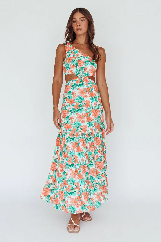 Evening Breeze Cut-Out Waist Maxi Dress Floral Orange