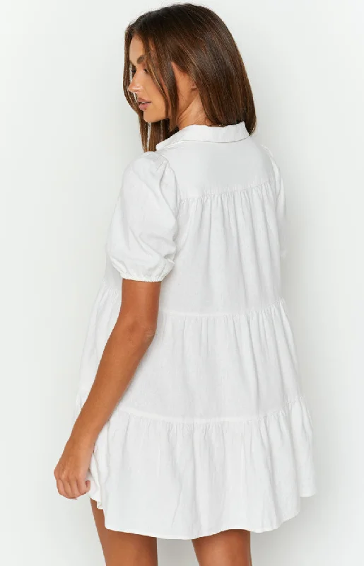 Frances White Linen Tiered Dress