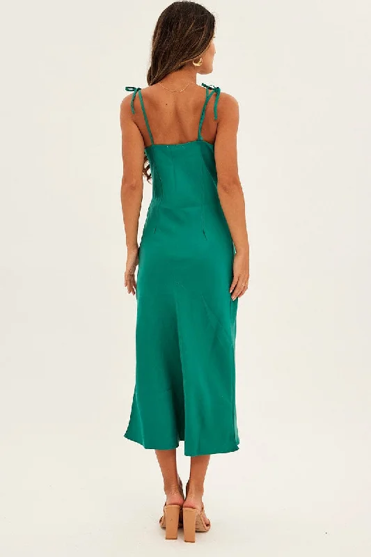 Green Maxi Dress Cowl Neck Satin