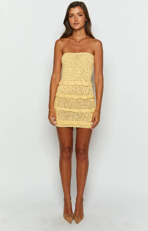 Hazeley Yellow Strapless Mini Dress