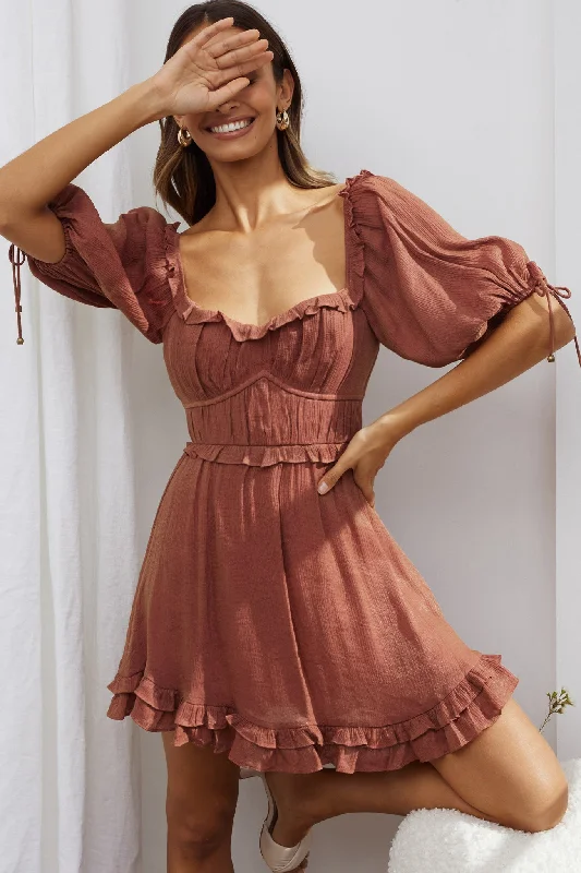 Kirra Puff Sleeve Ruched Bodice Dress Antique Rose