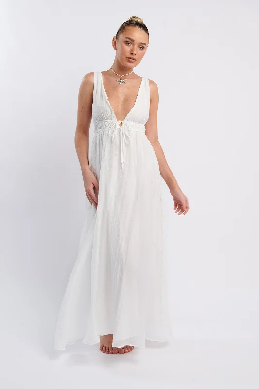 Kylin V-Neck Tied Bust Maxi Dress White