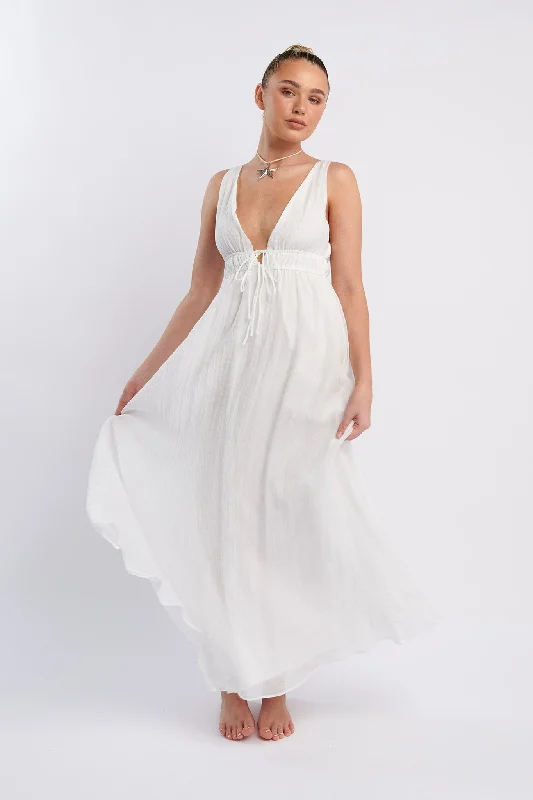 Kylin V-Neck Tied Bust Maxi Dress White