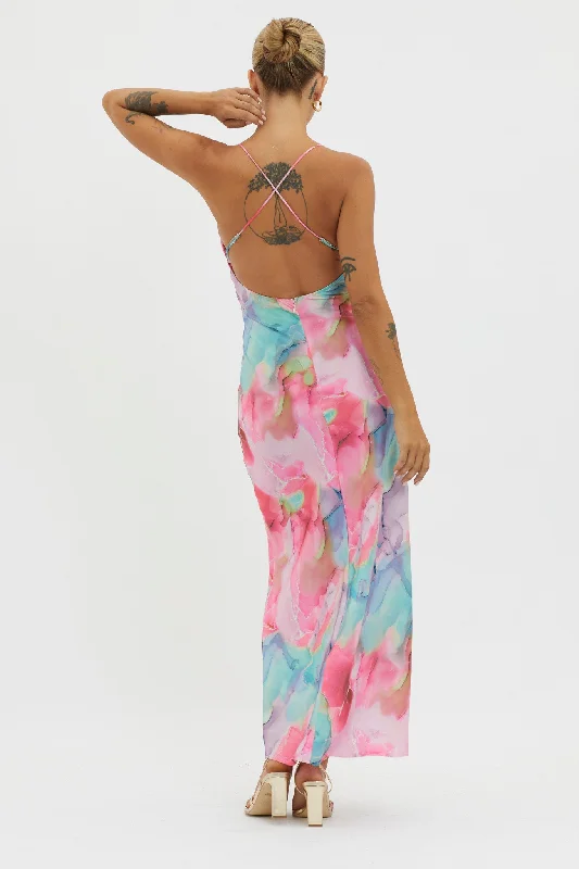 Libby Scoop Back Maxi Dress Abstract Pink