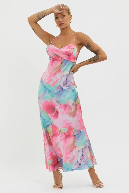 Libby Scoop Back Maxi Dress Abstract Pink